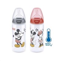 NUK kojenecká láhev na učení Disney Mickey s kontrolou teploty 300 ml šedá