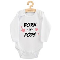 NEW BABY body s dlouhým rukávem BORN IN 2025 růžová vel. 56