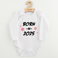 NEW BABY body s dlouhým rukávem BORN IN 2025 růžová vel. 56