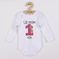 NEW BABY body s dlouhým rukávem Už mám 1 rok růžová vel. 86