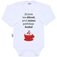 NEW BABY body s dlouhým rukávem Já jsem...hodně kávy... bílá vel. 74