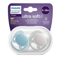 AVENT 2 ks šidítko Ultrasoft Premium 6-18 m modrá