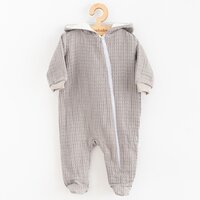 NEW BABY mušelínový overal s kapucí COMFORT CLOTHES šedá vel. 74