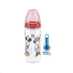 NUK kojenecká láhev na učení Disney Mickey s kontrolou teploty 300 ml červená