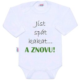 NEW BABY body s dlouhým rukávem jíst spát kakat... A ZNOVU! bílá vel. 74