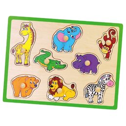 VIGA dětské dřevěné puzzle s úchyty ZOO zelená