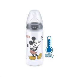 NUK kojenecká láhev na učení Disney Mickey s kontrolou teploty 300 ml šedá